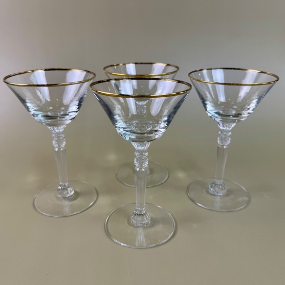 Vintage Gold Rimmed Crystal Stem Glasses – Set of 4 | Ornate Stemware - Picture 2 of 16